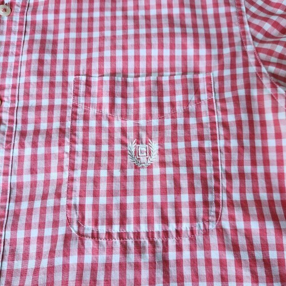 Chaps Easy Care Shirt Men's Large Gingham Plaid Short Sleeve Button Up Red White - Picture 5 of 10